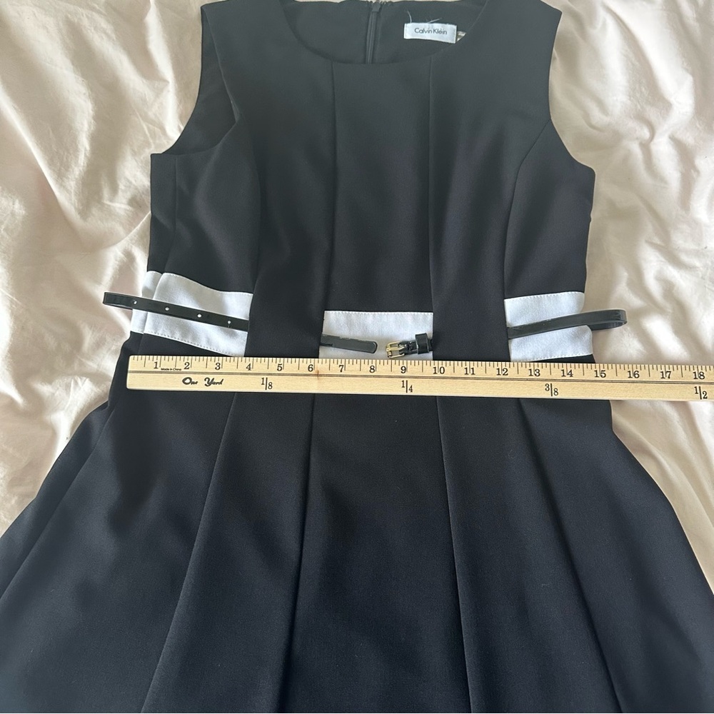 Calvin Klein Black&White Fit&Flare Dress Sleeveless Belted Knee Length Women 8P - Picture 7 of 13